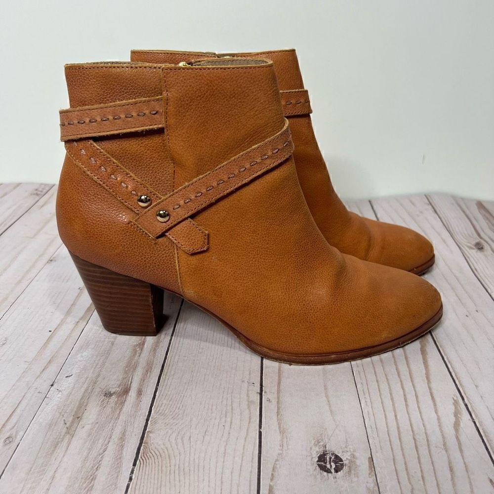 Anthropologie Brown Orange Leather Ankle Boots